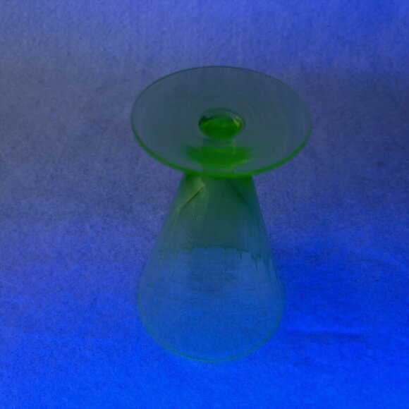 Green Uranium Glass Depression Cup Parfait Footed Panel Optic Fluted Vintage - Picture 8 of 12